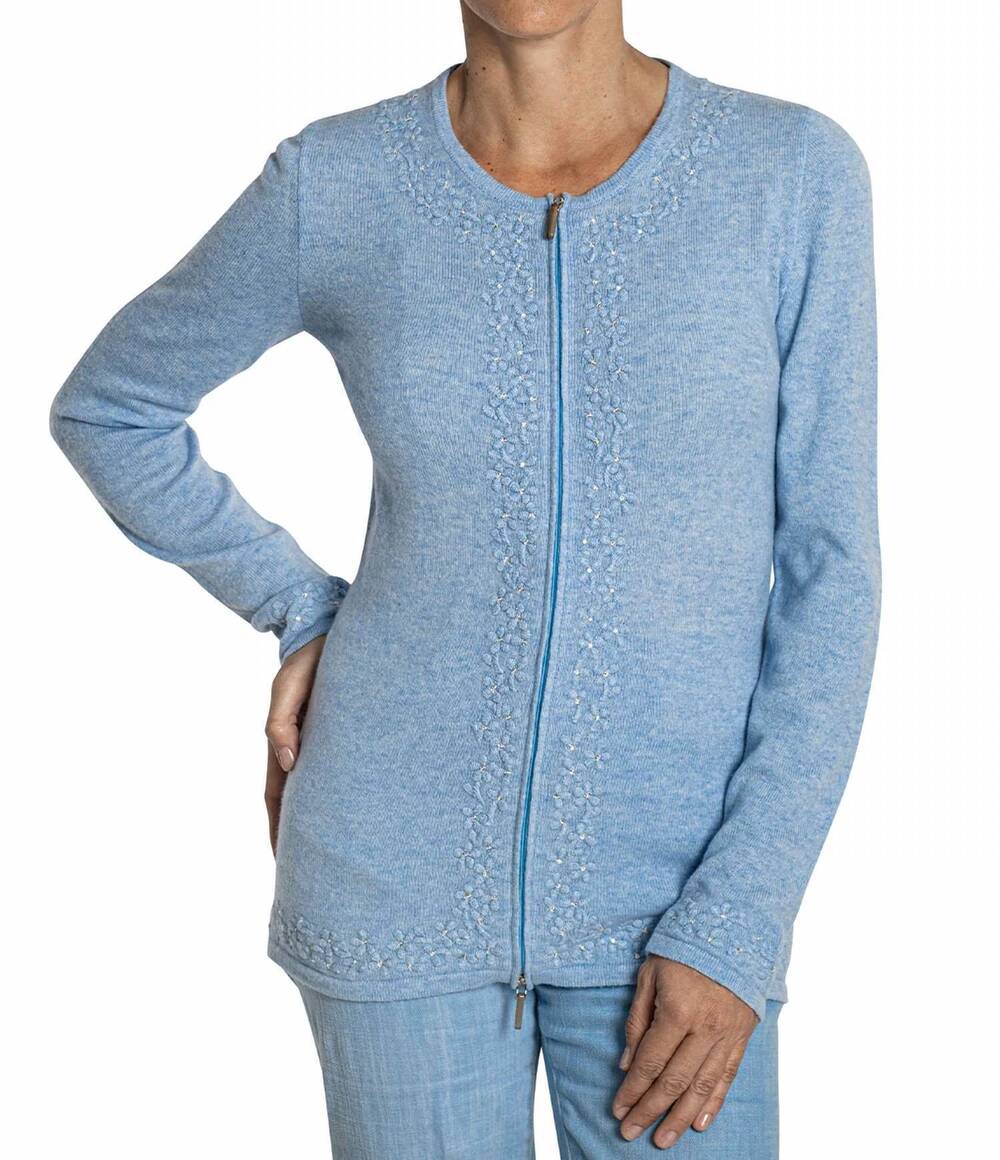 NEW RICHARD GRAND CASHMERE wonderful zip front sweater in blue